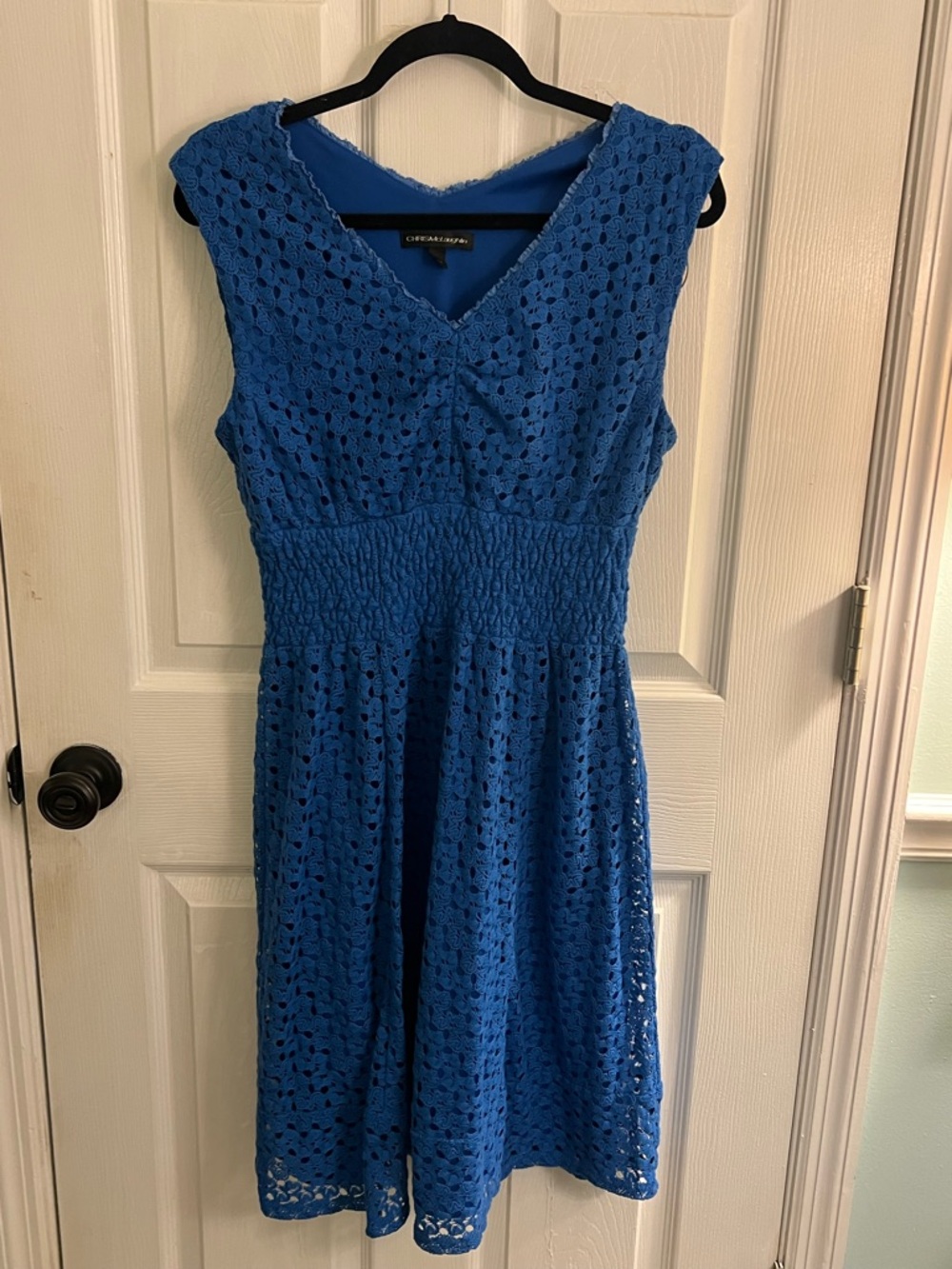 Chris McLaughlin Royal Blue Crochet V-Neck Midi Dress sz 12